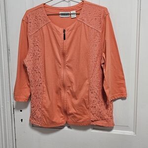Coral Lace Zip-Up Cardigan
